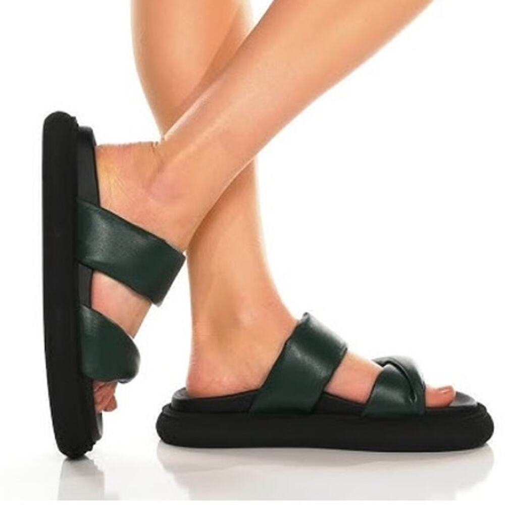 Tony Bianco Leather June Slide Sandal Comfort Slip-On Forest Green Size 7 NWB